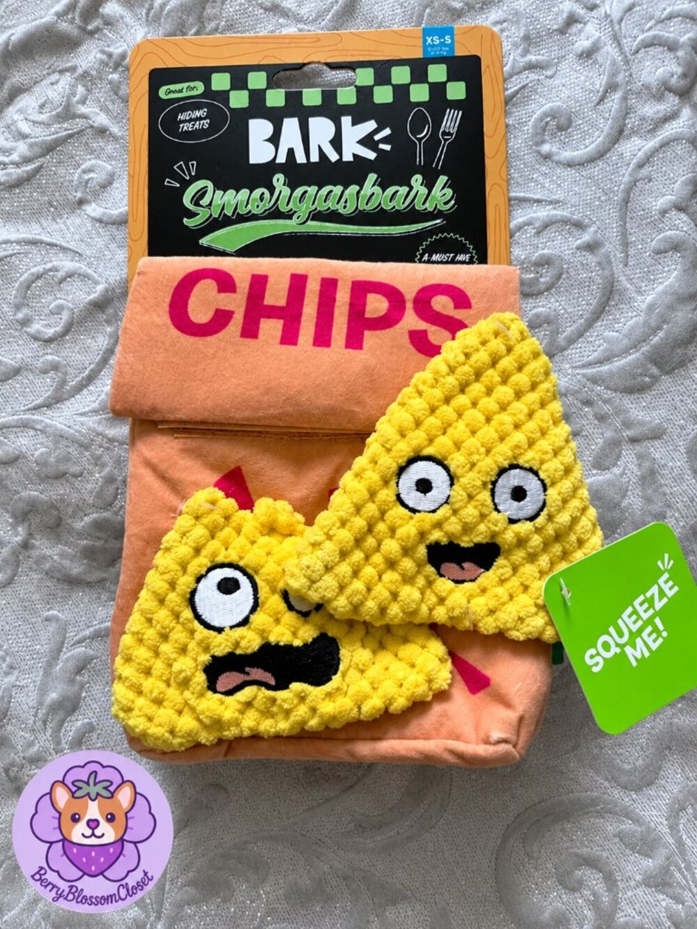 BARK Smorgasbark Chips Plush Dog Toy Size XS S